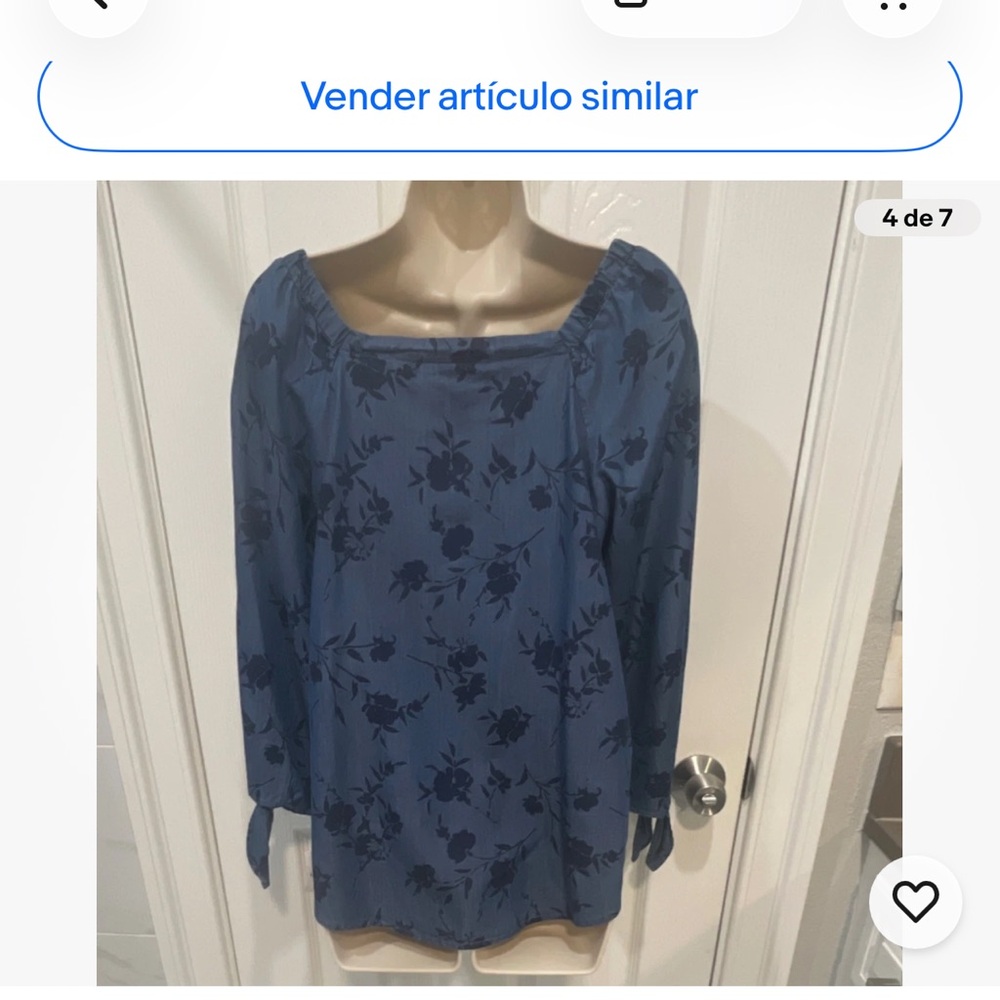 Liz Claiborne Navy Floral Blouse size Small - Picture 2 of 10